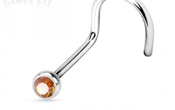 Zahnutý piercing do nosu, zirkon 2 mm - N01122-AB