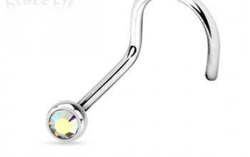 Zahnutý piercing do nosu, zirkon 2 mm - N01122-AB