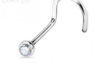 Zahnutý piercing do nosu, zirkon 2 mm - N01122-AB
