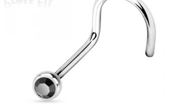 Zahnutý piercing do nosu, zirkon 2 mm - N01122-AB