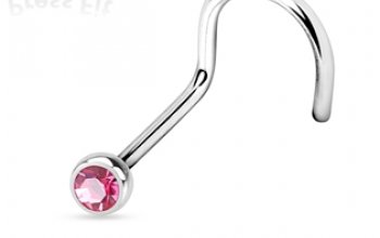 Zahnutý piercing do nosu, zirkon 2 mm - N01122-AB