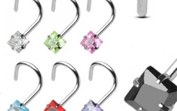Stříbrný piercing do nosu - zirkon 3x3 mm - N01071-K