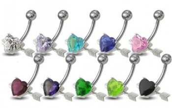 Stříbrný piercing do pupíku - srdíčko probodnuté - BP01020-A