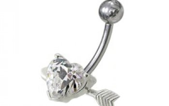 Stříbrný piercing do pupíku - srdíčko probodnuté - BP01020-A
