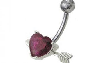 Stříbrný piercing do pupíku - srdíčko probodnuté - BP01020-A