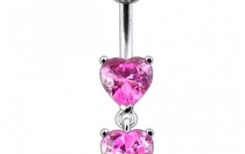 Stříbrný piercing do pupíku - srdíčka - BP01258-Q