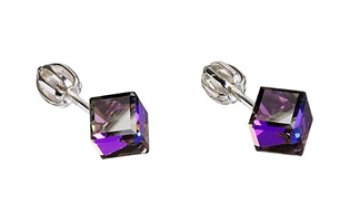 EVOLUTION GROUP CZ Stříbrné náušnice kostky Crystals from Swarovski® heliotrope - 31030.5 Heliotrope