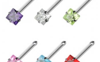 Piercing do nosu - čtvercový kamínek 3 x 3 mm - N01076-P