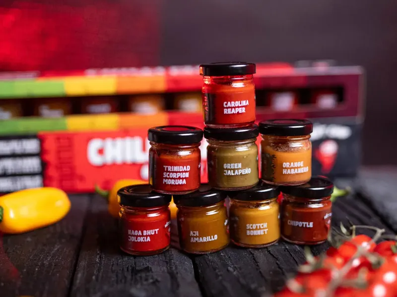 Degustační sada 8 chilli mash omáček