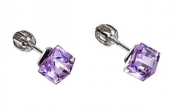 EVOLUTION GROUP CZ Stříbrné náušnice kostky Crystals from Swarovski® Violet - 31030.3 Violet