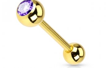 Pozlacený piercing do jazyku - kamínek - PJ01030-Q
