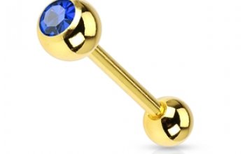 Pozlacený piercing do jazyku - kamínek - PJ01030-Q