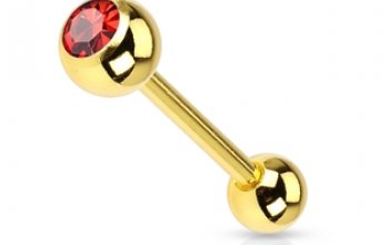 Pozlacený piercing do jazyku - kamínek - PJ01030-Q